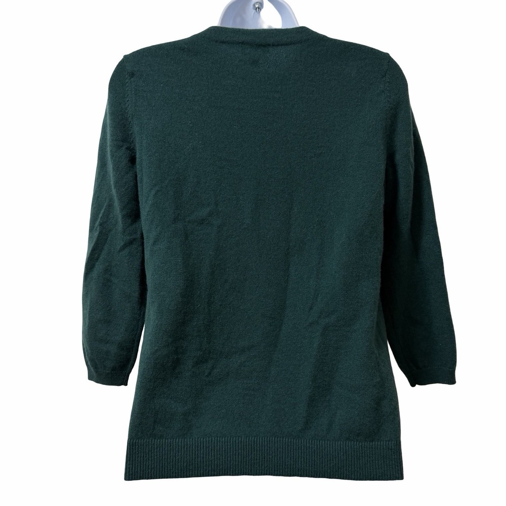 TALBOTS Womens Soft 100% Cashmere 3/4 Sleeve Sweater Size MP Green Quiet Luxury - Picture 2 of 6